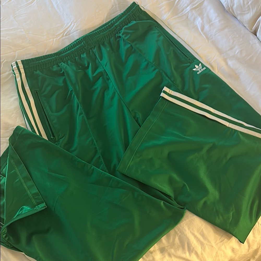 Adidas Green Sweatpants with Double Stripe Design